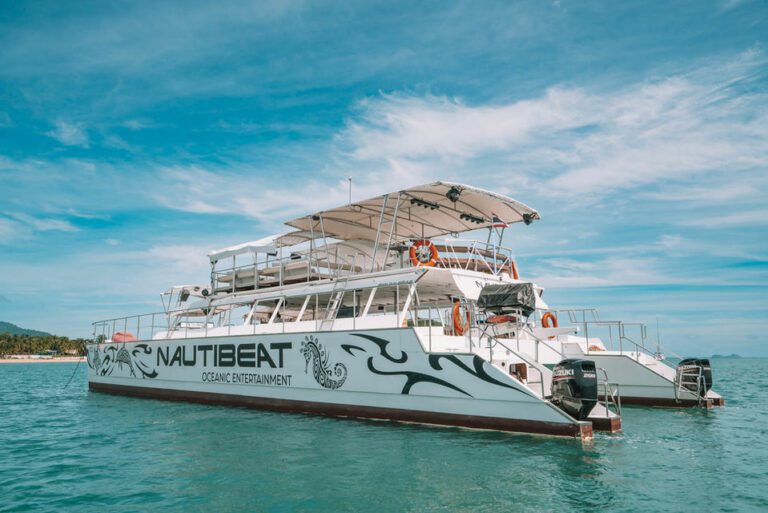 NautiBeat luxury catamaran outside of Koh Samui beach